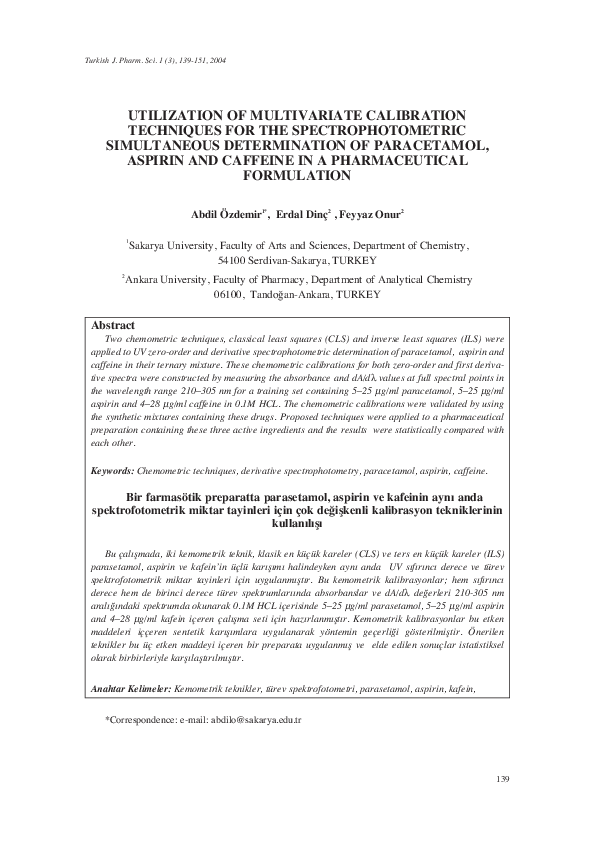 (PDF) Utilization of Multivariate Calibration Techniques for the ...