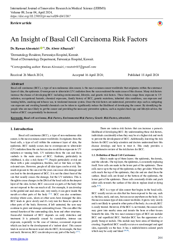 (PDF) An Insight of Basal Cell Carcinoma Risk Factors