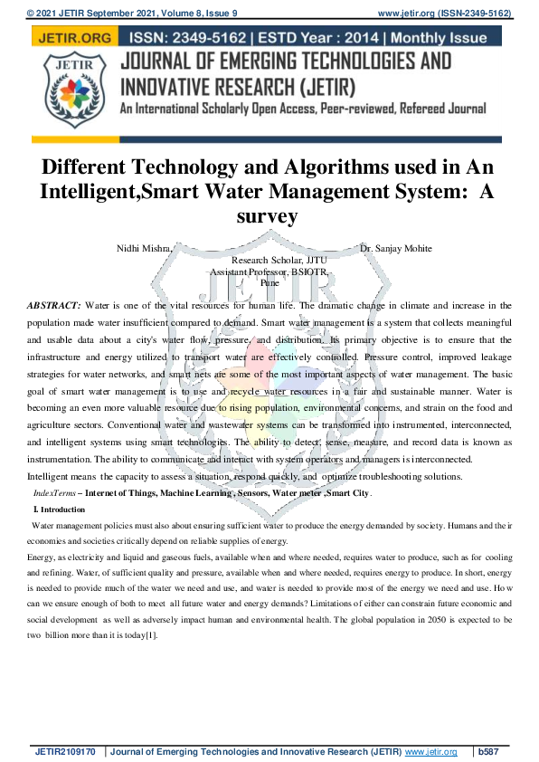 (PDF) Different Technology and Algorithms used in An Intelligent, Smart ...