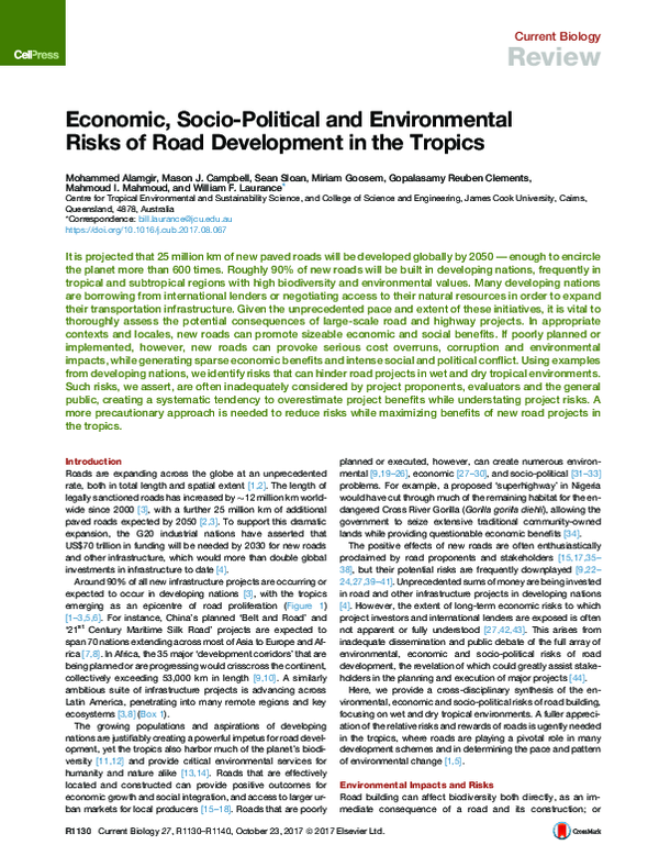 (PDF) Economic, Socio-Political and Environmental Risks of Road ...