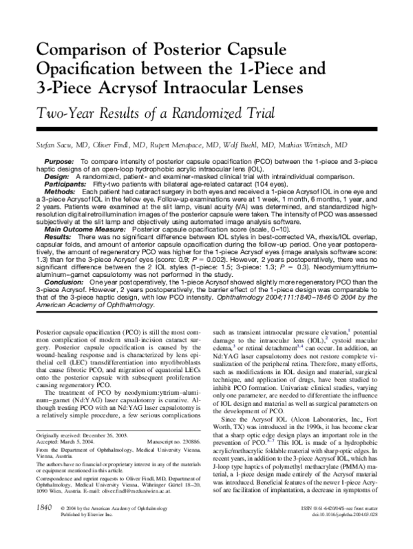 (PDF) Comparison of Posterior Capsule Opacification After Two Different ...