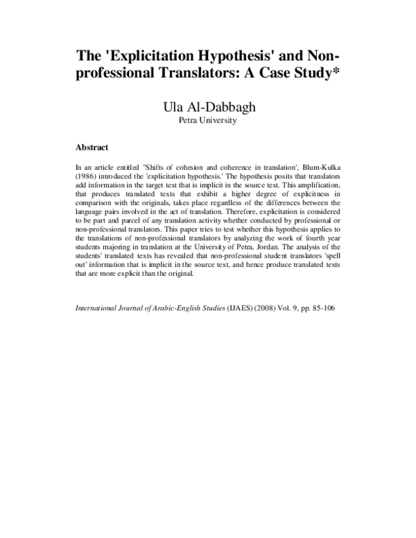 (PDF) The 'Explicitation Hypothesis' and Non- professional Translators ...