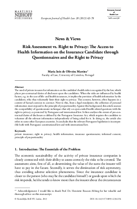 (PDF) Risk Assessment vs. Right to Privacy: The Access to Health ...