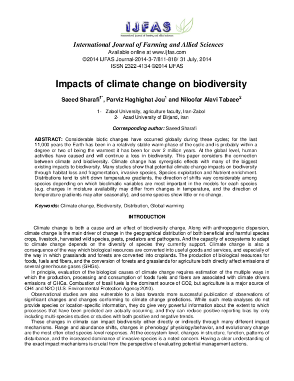 (PDF) Impacts of climate change on biodiversity