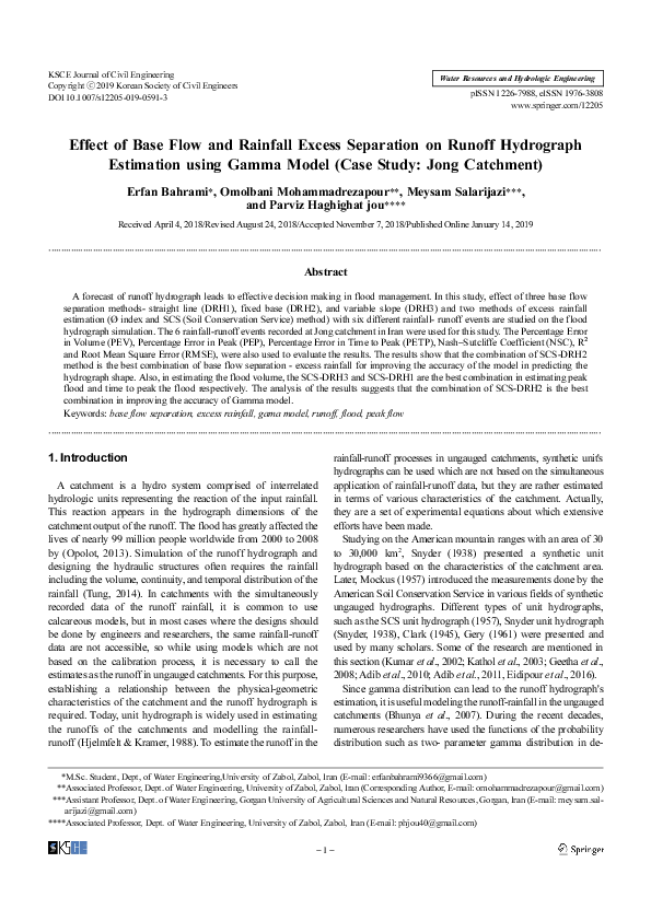 (PDF) Effect of Base Flow and Rainfall Excess Separation on Runoff ...