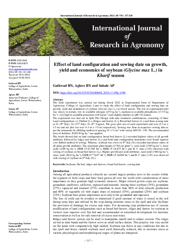 (PDF) Effect of land configuration and sowing date on growth, yield and ...