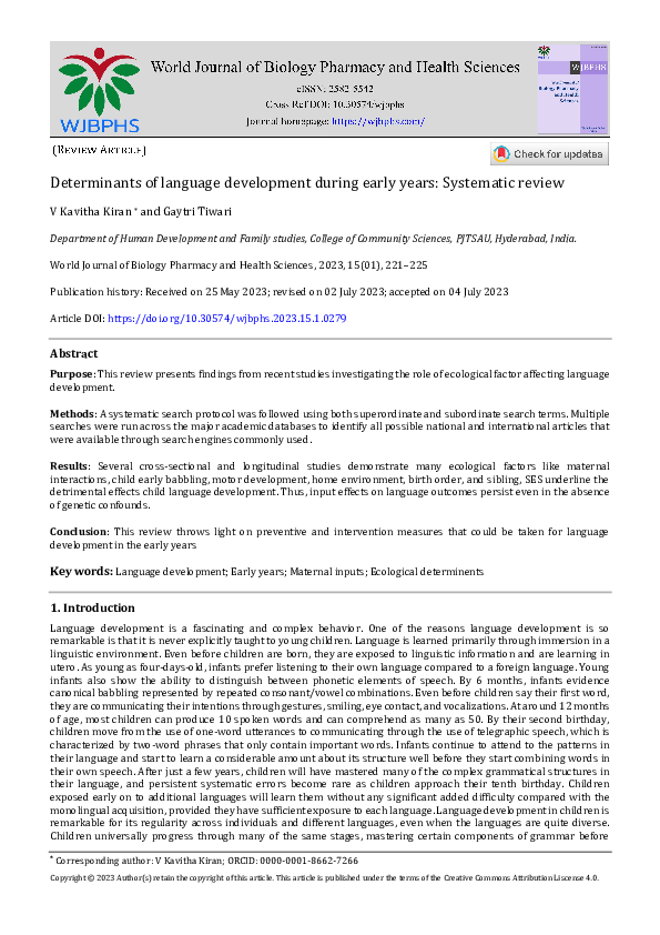 (PDF) Determinants of language development during early years ...