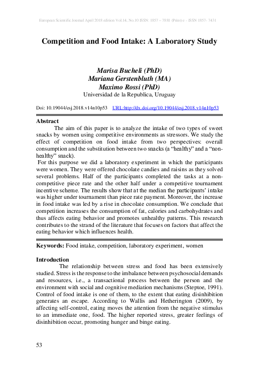 (PDF) Competition and Food Intake: A Laboratory Study