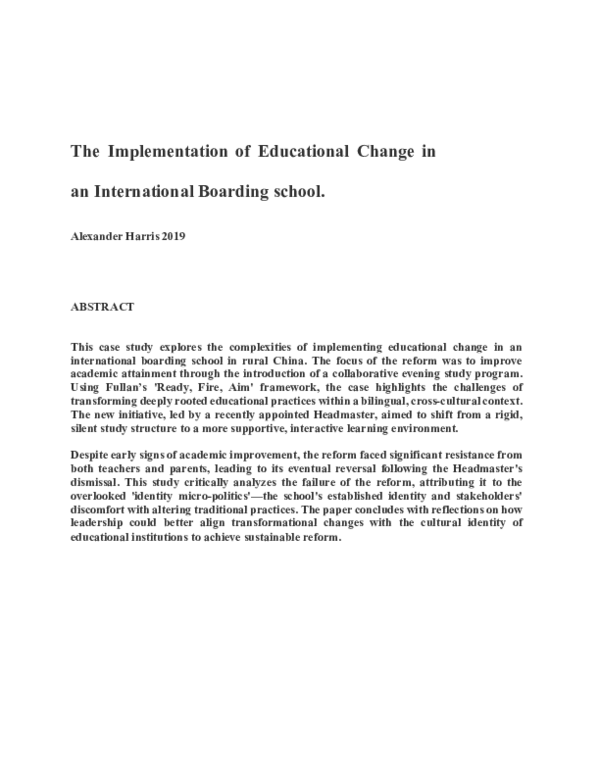 (PDF) The Implementation of Educational Change in an International ...
