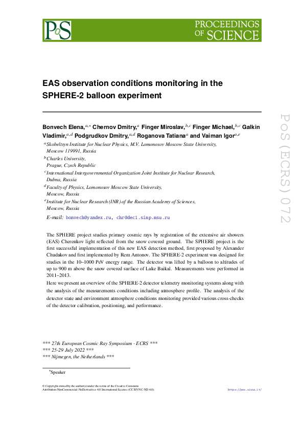 (PDF) EAS observation conditions monitoring in the SPHERE-2 balloon ...
