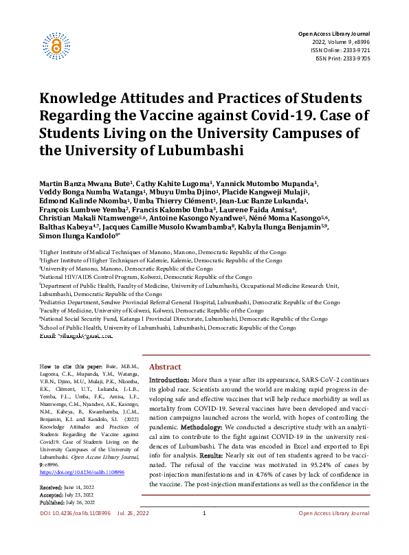 (PDF) Knowledge Attitudes and Practices of Students Regarding the ...