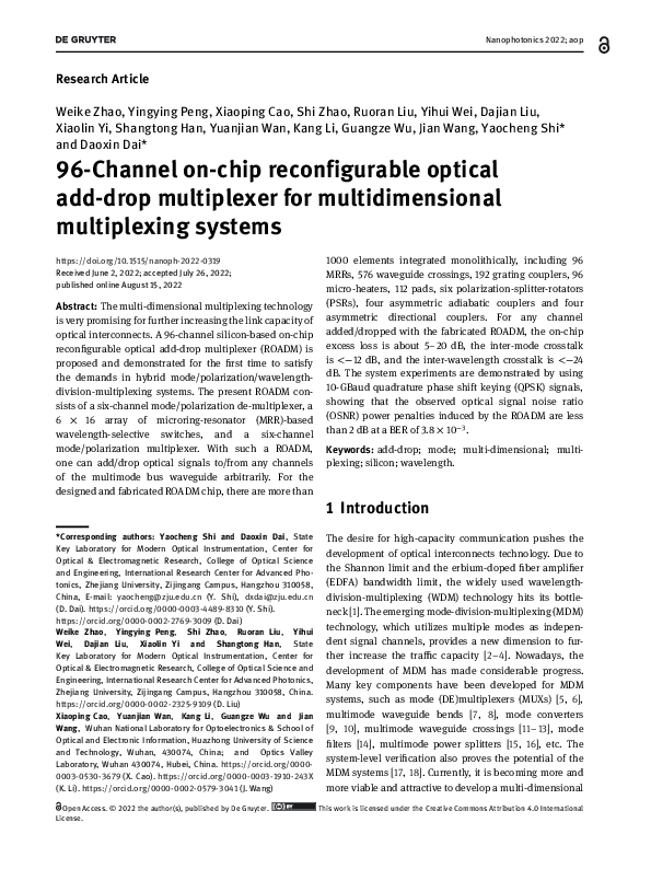 (PDF) 96-Channel on-chip reconfigurable optical add-drop multiplexer ...