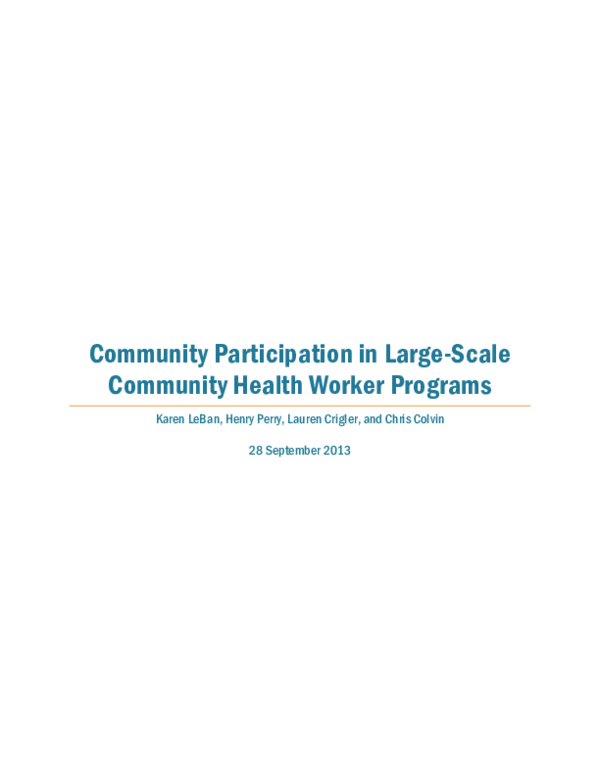 (PDF) Community Participation in Large-Scale Community Health Worker ...