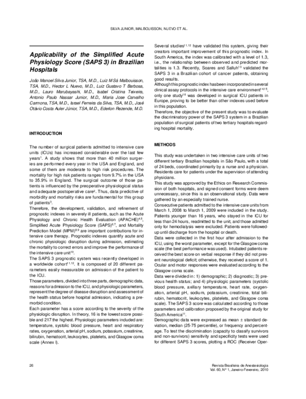 (PDF) Applicability of the Simplified Acute Physiology Score (SAPS 3 ...
