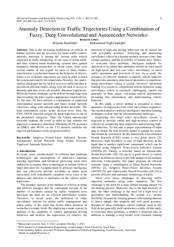 (PDF) Anomaly Detection in Traffic Trajectories Using a Combination of ...