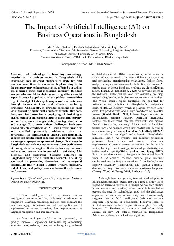 (PDF) The Impact of Artificial Intelligence (AI) on Business Operations ...