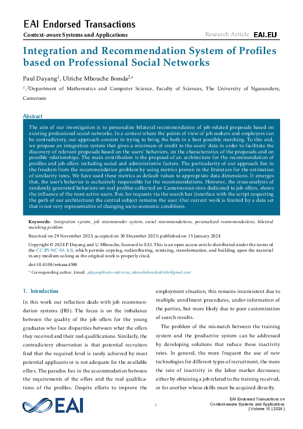 (PDF) Integration and Recommendation System of Profiles based on ...