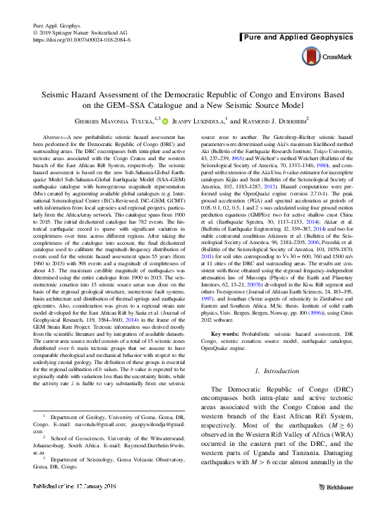 (PDF) Seismic Hazard Assessment of the Democratic Republic of Congo and ...