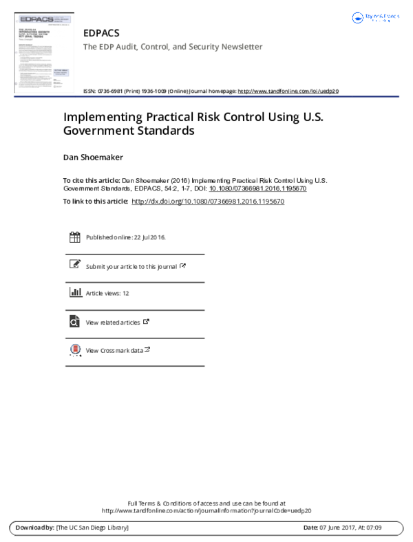 (PDF) Implementing Practical Risk Control Using U.S. Government Standards