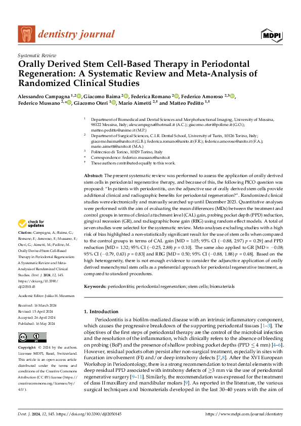(PDF) Orally Derived Stem Cell-Based Therapy in Periodontal ...