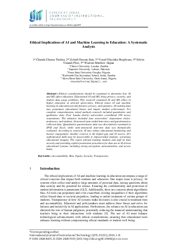(PDF) Ethical Implications of AI and Machine Learning in Education: A ...