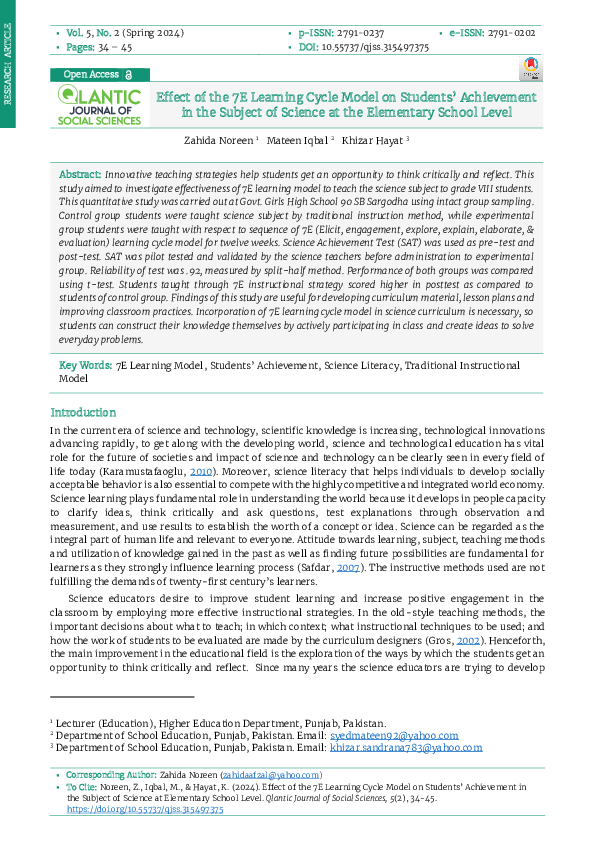 (PDF) Effect of the 7E Learning Cycle Model on Students’ Achievement in ...