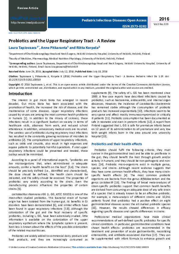 Picture of (PDF) Probiotics and the Upper Respiratory Tract - A Review