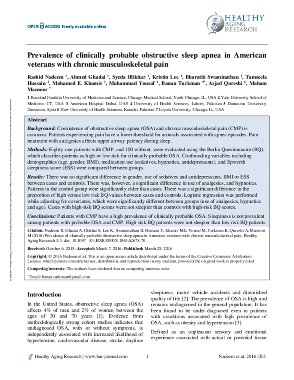 (PDF) Prevalence of clinically probable obstructive sleep apnea in ...