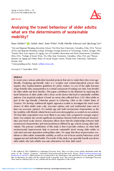 (PDF) Analysing the travel behaviour of older adults: what are the ...