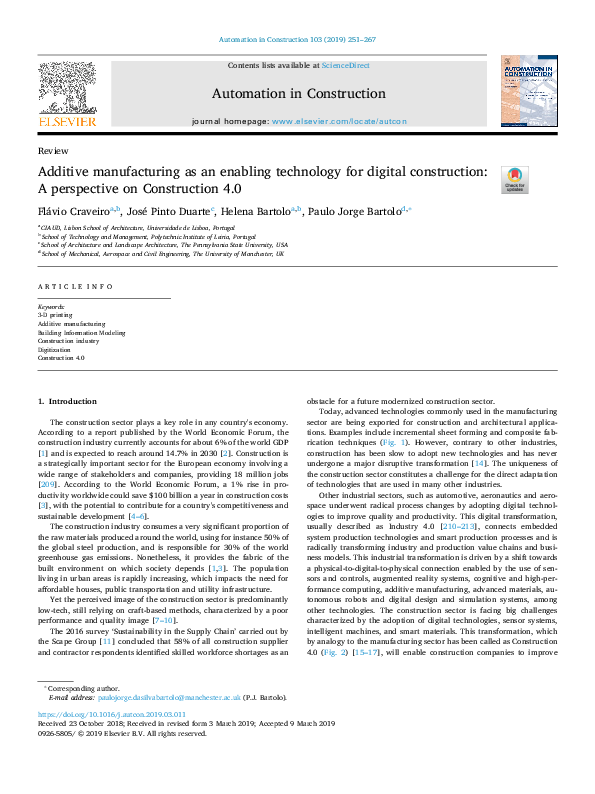 (PDF) Additive manufacturing as an enabling technology for digital ...