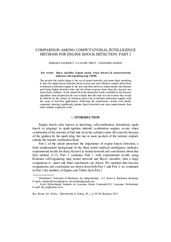 (PDF) Comparison Among Computational Intelligence Methods for Engine ...