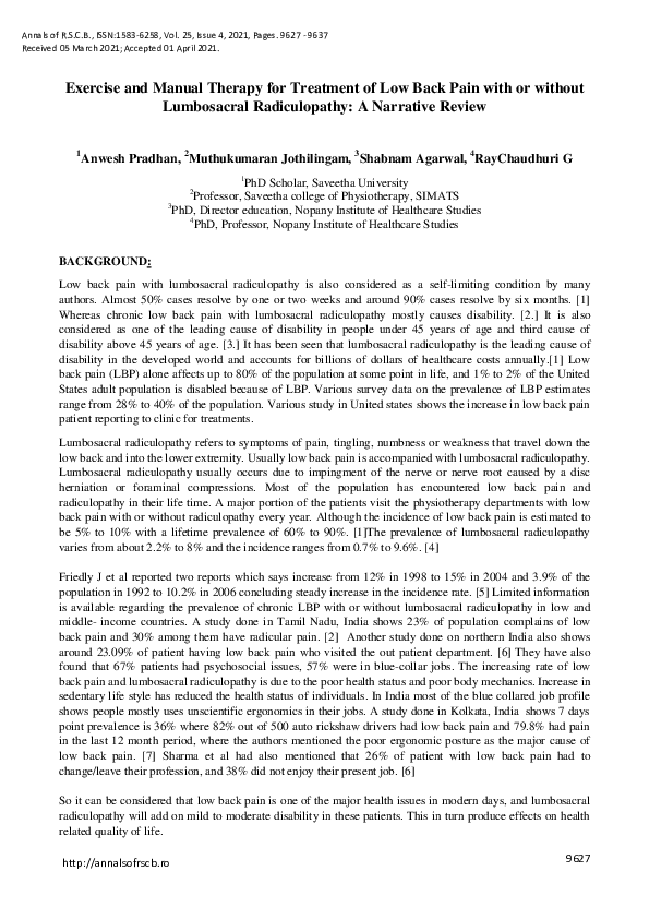 (PDF) Exercise and Manual Therapy for Treatment of Low Back Pain with ...
