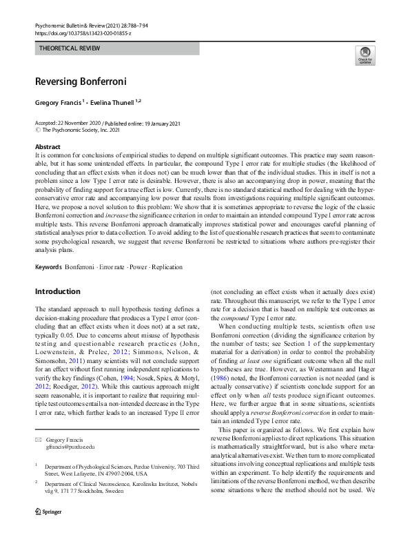 (PDF) Reversing Bonferroni
