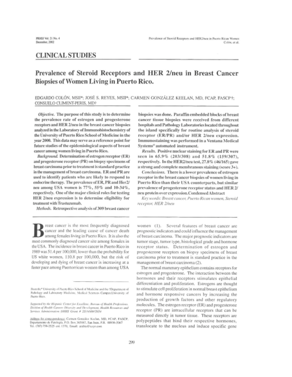 (PDF) Prevalence of steroid receptors and HER 2/neu in breast cancer ...