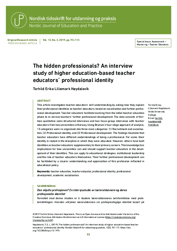 (PDF) The hidden professionals? An interview study of higher education ...