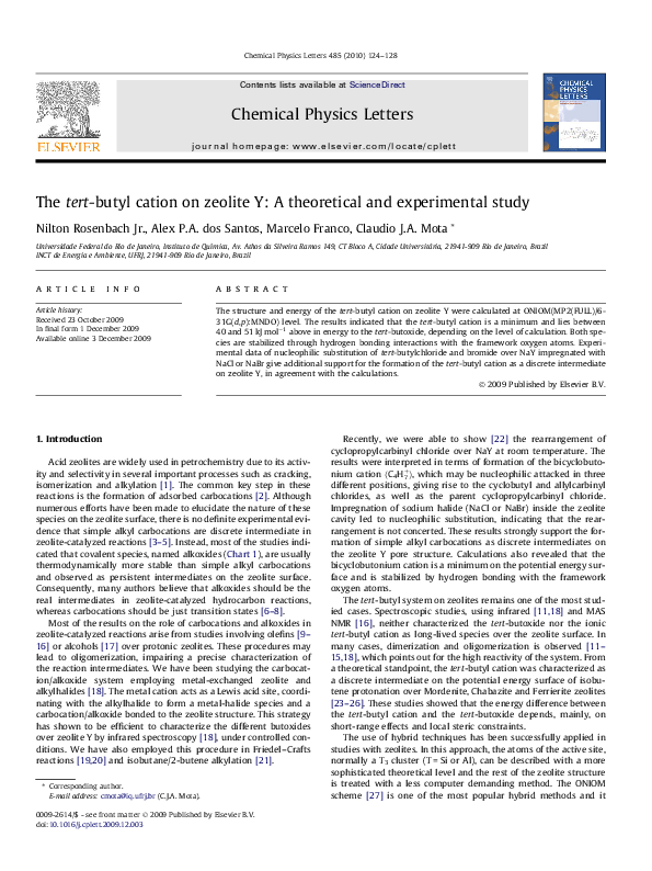 (PDF) The tert-butyl cation on zeolite Y: A theoretical and ...