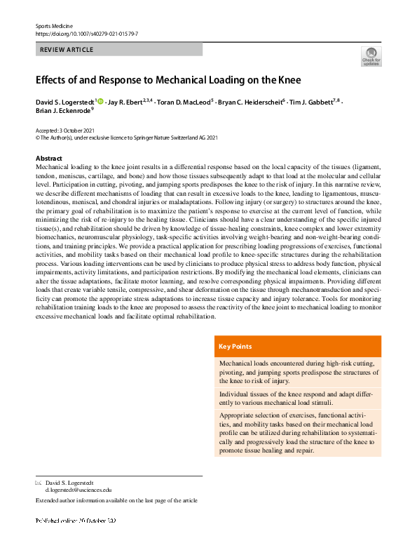 (PDF) Effects of and Response to Mechanical Loading on the Knee