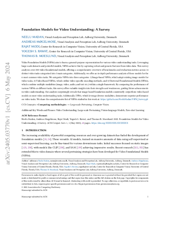 (PDF) Foundation Models for Video Understanding: A Survey
