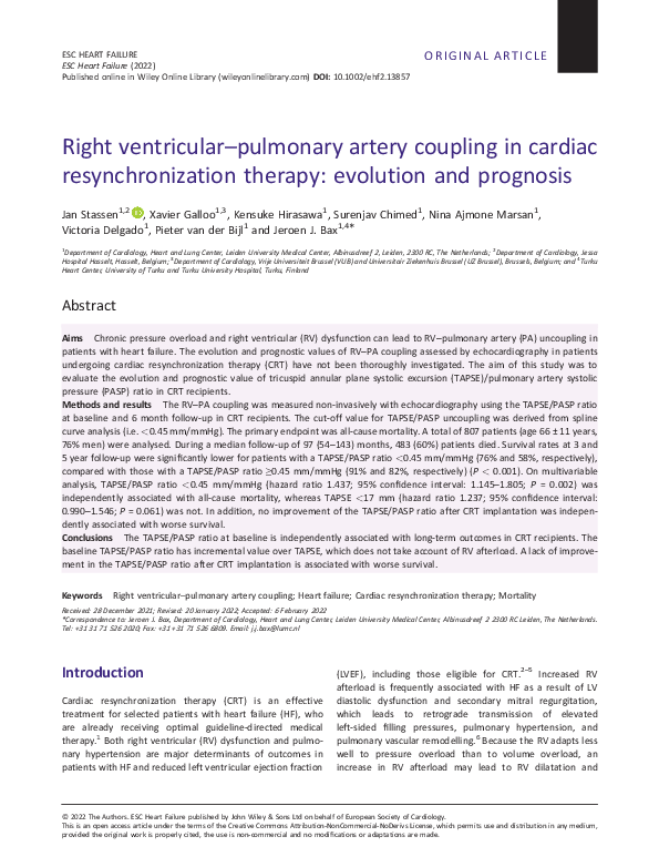 (PDF) Right ventricular–pulmonary artery coupling in cardiac ...