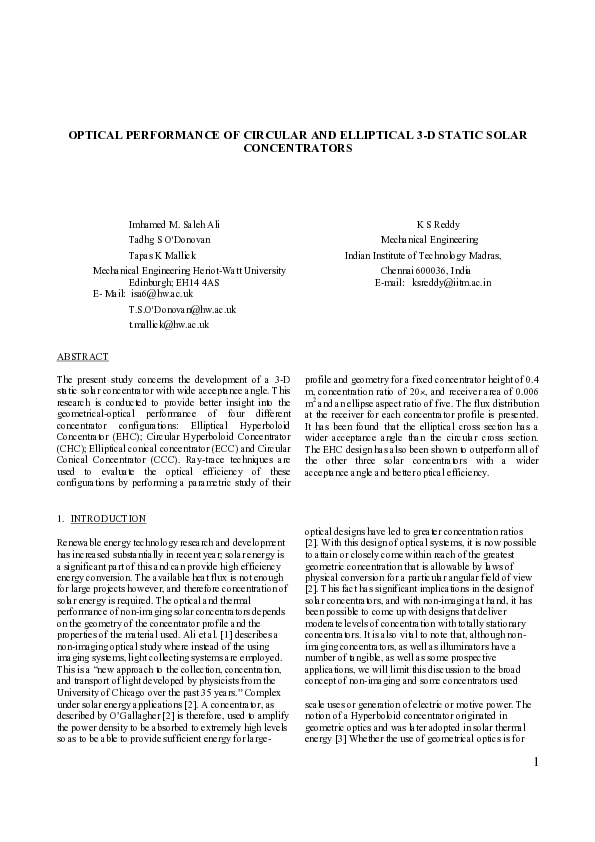 (PDF) OPTICAL PERFORMANCE OF CIRCULAR AND ELLIPTICAL 3-D STATIC SOLAR ...
