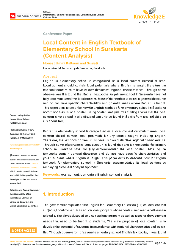 (PDF) Local Content in English Textbook of Elementary School in ...