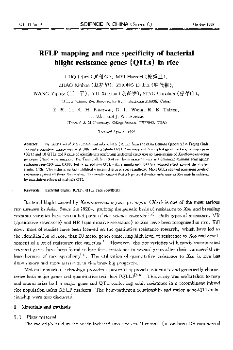 (PDF) RFLP mapping and race specificity of bacterial blight resistance ...