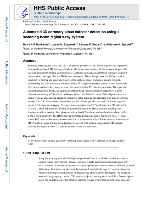 (PDF) Automated 3D coronary sinus catheter detection using a scanning ...