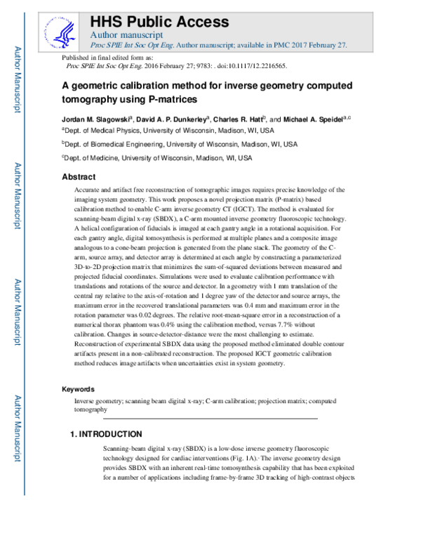 (PDF) A geometric calibration method for inverse geometry computed ...