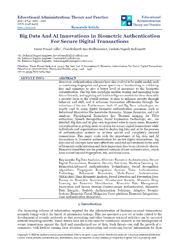 (PDF) View of Big Data And AI Innovations In Biometric Authentication ...