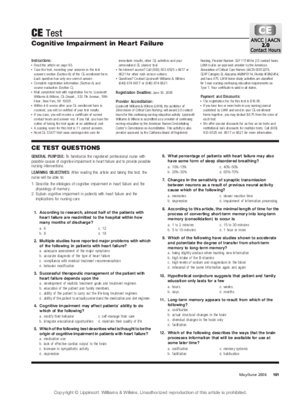(PDF) Cognitive Impairment in Heart Failure