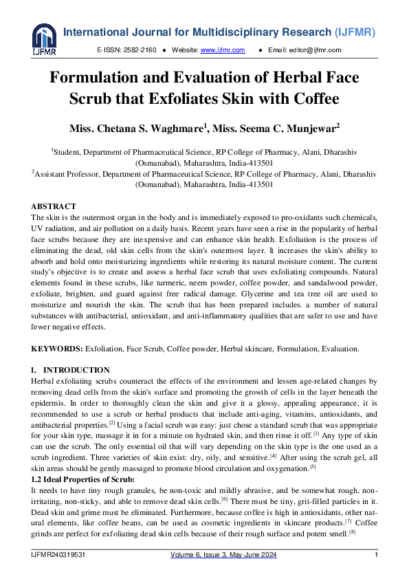 (PDF) Formulation and Evaluation of Herbal Face Scrub that Exfoliates ...