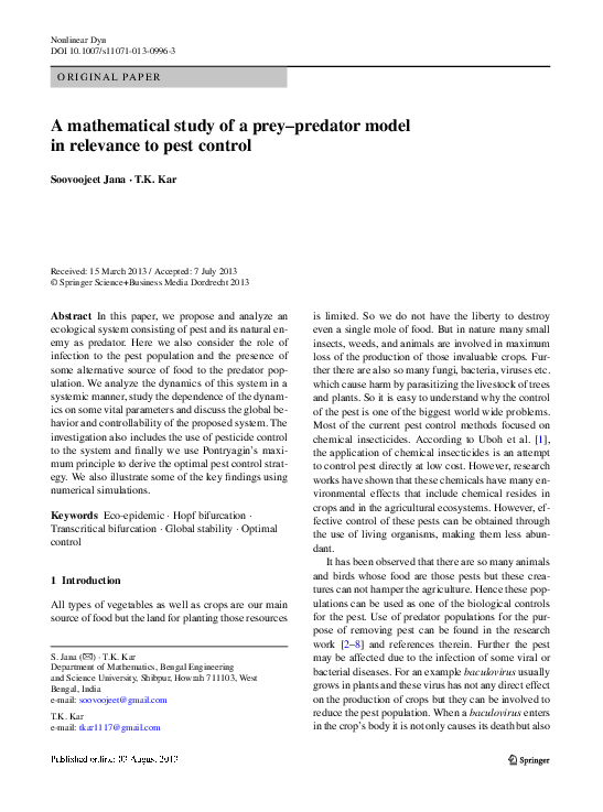 (PDF) A mathematical study of a prey–predator model in relevance to ...