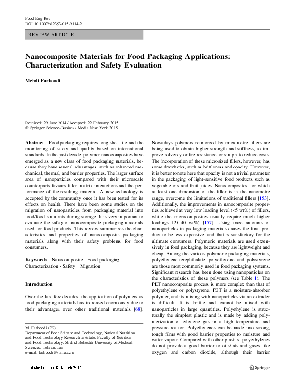 (PDF) Nanocomposite Materials for Food Packaging Applications ...