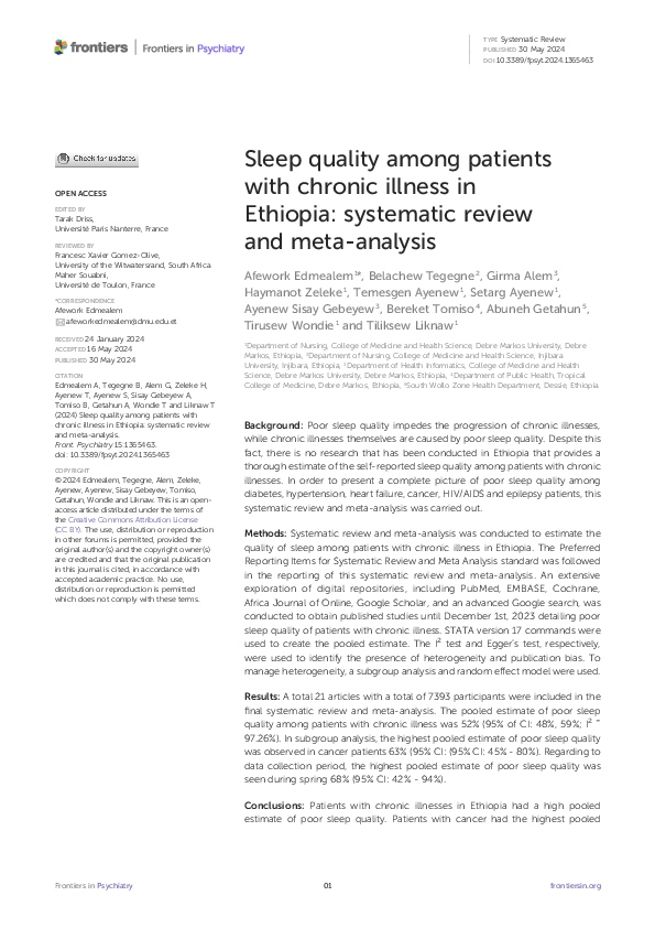 (PDF) Sleep quality among patients with chronic illness in Ethiopia ...
